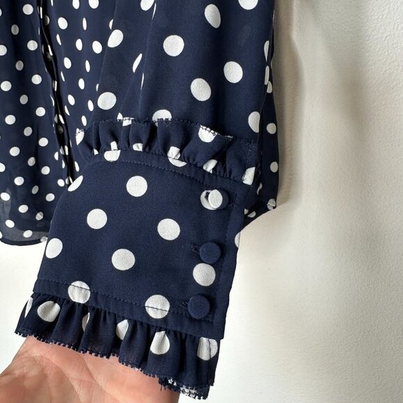 J Crew Polka Dot Blouse M Navy Blue White - Picture 3 of 9